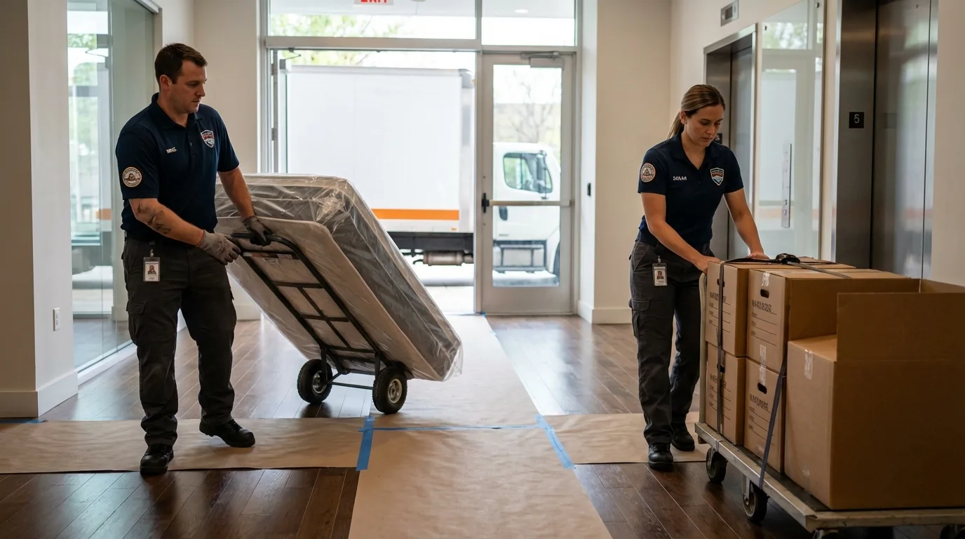 Professional apartment movers loading elevator in Maunabo, PR